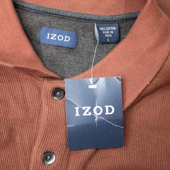New IZOD 100% Cotton Long Sleeve Brown Polo - Picture 3 of 5